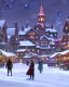 Placeholder: A magical snowy warlock town square with a Christmas market