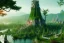 Placeholder: Magical fantasy elven city tower forest rivendell tree flower pink green yellow beautiful nature river 4k full hd