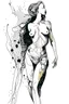 Placeholder: Ink drawing graphics venus figures , line drawing, white background, negative space, splashes of soft colours