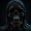 Placeholder: gigantic scarry dark hooded crystal skeleton made of marble, bright colors, glowing sparkle particles, dark tone, sharp focus, contrast, 8k, incredible depth, dramatic lighting, beautifully intricate details, clean environment, epic dynamic scene