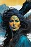 Placeholder: create a wildly conceptual closeup full body print illustration of a female Salish shaman with highly detailed hair and feminine facial features, invoking the Raven along the rocky shore of Vancouver Island , in the comic book art style of Bill Sienkiewicz, Mike Mignola, Sparth, Maxfield Parrish, and Jean Giraud Moebius, finely textured, drawn, colored, and inked, suffused with dramatic natural light