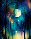 Placeholder: Enchanted,evening,starry night, moon,forest , Art work design,watercolor painting, splash colors,artwork kuniko y.craft,janek sedlar, Peter holme