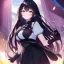 Placeholder: Clear focus,High resolution, Black long hair, Purple eyes, Wearing a black skirt, Wearing long black gloves