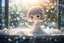 Placeholder: double exposure, only dots and pebbles, cute chibi anime girl, fountain, garden, ice flowers on a window in sunshine, backlit, ethereal, cinematic postprocessing, bokeh, dof