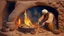 Placeholder: Mesopotamia with man making ceramic in a oven with fire