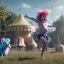 Placeholder: Ultra realistic circus scene. Sweet hair monster jumping and Child’s playing, smile, happy, smooth color, waist up view, Wes Anderson style, dark ambient, highly detailed, concept art, unreal engine 5, god rays, ray tracing, RTX, lumen lighting, ultra detail, volumetric lighting, 3d, finely drawn, high definition, high resolution.