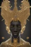 Placeholder: black male African Egyptian alien, cracks in the voodoo head, wicked, diamond eyes, crown, blood, 8k, finely detailed, photo realistic, tiger robe turquoise skull head gold dragon space alien rain skeleton gold teeth silver crown silver space suit spaceships