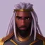 Placeholder: African male swordsman, white hair, dreadlocks, leather armor, fantasy art, portrait