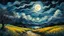 Placeholder: landscape, dark night, fullmoon and stars, over many clouds, clouds, no fields, no grasss beautiful artwork, vibrant colors, 4k, high quality, high detailed, whiteness background. van gogh influence