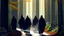 Placeholder: black robe hooded monks on the forest path