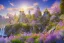 Placeholder: on the moutain,gold colorfull crystal russian PALACE on the mountain, sun,swanns,waterfall, BLUE LAKE, SWANNs,fuksia bugainvillier flowers, jacaranda violet trees, sky pink blue, full of details, smooth, bright sunshine，soft light atmosphere, light effect，vaporwave colorful, concept art, smooth, extremely sharp detail, finely tuned detail, ultra high definition, 8 k, unreal engine 5, ultra sharp focus