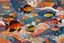 Placeholder: random color Zentangle patterns in the styles of Gustav Klimt ,Wassily Kandinsky, Paul Klee, and Kay Nielsen that depict a school of Flame Angelfish