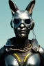 Placeholder: Medium Close Up Portrait, Front image. cyberpunk, rabbit mask, British woman, white short hair. latex, titanium suit. Yellow, black, titanium, color. Mad max style. Color background, photo studio. Avatar image, highly detailed, concept art, smooth, unreal engine 5, god rays, ray tracing, RTX, lumen lighting, ultra detail, volumetric lighting, 3d, finely drawn, high definition, high resolution.