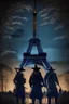 Placeholder: Samurai in Paris at night in front of the Eiffel TowerAnd a gang of ninjas