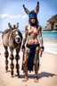 Placeholder: Tatooed electric ninja priestess beach with pet donkey