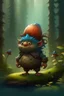 Placeholder: digital painting of a cute character of a mixed troll, mixed acorn, standing in a Nordic forest