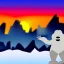 Placeholder: subject=(yeti) background=(Cityscape) time=(sunset)