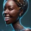 Placeholder: Portrait of black woman, smiling, sango fantasy, fantasy magic, intricate, sharp focus, illustration, lot's of grain on the skin, tribal tatoos,highly detailed, digital painting, concept art, matte, masterpiece, one head, high key lighting, volumetric light high details psychedelic background