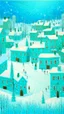 Placeholder: A cyan snowy Christmas themed town painted by Georges Seurat