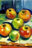 Placeholder: Abstract impasto oil painting of an apples on a table cezanne