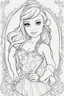 Placeholder: outline art for kids barbie coloring pages with barbie mermaid, no background, sketch style, full body, only use outline, mandala style, clean line art, white background, no shadows and clear and well outlined. should look exactly like barbie