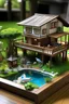 Placeholder: In side home model in water sliding with trees or birds in village