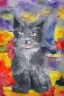 Placeholder: watercolor painting, happy cat, bright color,