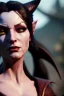 Placeholder: Female Tiefling rogue, demon horns, demon tail, ominous, facepaint, dnd character portrait, waist up portrait, intricate, oil on canvas, masterpiece, expert, insanely detailed, 4k resolution, retroanime style, cute big circular reflective eyes, cinematic smooth, intricate detail , soft smooth lighting, soft pastel colors, painted Renaissance style