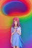 Placeholder: isometric clean art of super cute girl, soft lighting, soft pastel gradients, high definition, 3d icon clay render, blender 3d, beautiful, long hair, rainbow hair, rainbow dress, close up