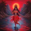 Placeholder: An oil painting of goddess Kali crossing a lake neon red colors