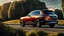 Placeholder: A sleek rear view of (((a cross of Rolls royce cullinan and super tuner))), on street, with hill and trees around, a beautiful clouds and sunny weather, 4K, Superdetailed, No mistakes