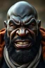 Placeholder: A real man. huge bald black man with a big nose with angry face