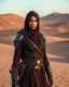 Placeholder: Dune Movie character ,fullbody stand on the desert Young Woman Warrior futuristic clothing hijab,deep blue eyes in Dune Movie Character