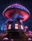 Placeholder: An illogically floating mushroom house on a clear night. white blue pink, Stars Dark cosmic interstellar. Detailed Matte Painting, deep color, fantastical, intricate detail, splash screen, hyperdetailed, insane depth, concept art, 8k resolution, trending on Artstation, Unreal Engine 5, color depth, backlit, splash art, dramatic, High Quality Whimsical Fun Imaginative Bubbly, perfect composition