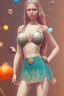 Placeholder: isometric clean art of super beautiful voluptuous lady, soft lighting, shin hanga high definition, blender 3d, beautiful, long hair, bismuth filigree blonde hair, skin-tight shiny orange and teal leather cropped top and miniskirt