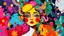 Placeholder: Inspired by frakenthaler Vibrant, abstract, whimsical, Full figure, head girl, white granite thought-provoking, balanced, funky, energetic, decorative, dramatic, surrealistic, cheerful, ornamental, handcrafted by geacometticonnection through vibrant abstraction, blending individuality and unity. Fragmented forms and bold colors symbolize emotional complexity, inviting reflection on relationships, communication, and the beauty of shared understanding. Kusuma. geometric,