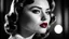 Placeholder: film noir style, woman, red lips, highly detailed, sharp focus, ultra sharpness, monochrome, high contrast, dramatic shadows, 1940s style, mysterious, cinematic