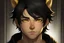 Placeholder: A young man with messy black hair, gold eyes, black cat ears, realistic, slight smile