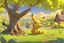 Placeholder: Anime, GENRE: Fantasy, SUBJECT(S): Pikachu, TIME PERIOD: Contemporary, COLOR: Yellow and Brown, ASPECT RATIO: 16:9, FORMAT: Digital, FRAME SIZE: 1920x1080, LENS SIZE: Standard, COMPOSITION: Centered, LIGHTING: Bright, LIGHTING TYPE: Natural, TIME OF DAY: Daytime, ENVIRONMENT: Exterior, LOCATION TYPE: Forest, SET: Forest Path, CAMERA: Stationary, LENS: Prime, FILM STOCK / RESOLUTION: 4k, TAGS: Cute, Adorable, Electric --v 5 --q 2 --ar 16:9