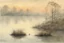 Placeholder: Sunrise on a misty morning. over a misty pond in the hieght of fall.Watercolour by Alison Brady. Pastel colours Arthur Rackham Gothic Watercolour Jean-Baptiste Monge Ernst Haeckel Minimalist Kay Sage watercolour art