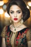 Placeholder: full length, young woman Portrait, detailed eyes, with spectacular red lips, Eyeliner "beautiful eye" with clear eyebrows, dress with a narrow waist, modest jewelry with subtle eyeliner, centered, symmetry, intricate, volumetric lighting, beautiful, rich deep colors masterpiece, sharp focus, ultra detailed, 8K, dslr, no crop, grand ballroom background, normal eyes