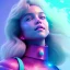 Placeholder: A portrait of a crystalised girl,smileing, atmospheric, realistic,, cinematic lighting, octane render,, pink turquoise light