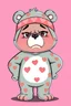 Placeholder: labubu dressed as a grumpy care bear, cartoon on solid background color