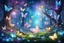 Placeholder: fairy forest with Cristal flower and colored magic trees in the background a cosmic sky with bright stars and shine beam and luminescent Cristal white butterflies
