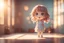 Placeholder: cute chibi girl on a room scale, looking at it with a terrified expression, in sunshine, ethereal, cinematic postprocessing, dof, bokeh