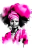 Placeholder: Watercolor black and white indigenous afro woman with fuxia beds in the hair