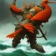 Placeholder: an ibis warrior in orange and green full battle armor, a highly detailed illustration, background of giant crashing ocean waves, realistic render, 8 k, micro detail, intricate, elegant, centered, digital painting, Artstation, smooth, sharp focus, illustration, artgerm, tomasz alen kopera, peter mohrbacher, donato giancola, joseph christian leyendecker, wlop, boris vallejo