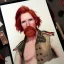 Placeholder: Portrait of Courtney Gains as a ruggedly handsome but joyful roguish pirate, charismatic, attractive male, masculine, perfect, precisely detailed, lightly freckled face, meticulously detailed multi-hued ginger carrot colored cherry fire red hair; Malachai of the corn; fantasy, intricate, elegant, highly detailed, digital painting, artstation, concept art, matte, sharp focus, illustration, art by artgerm and greg rutkowski and alphonse mucha