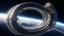 Placeholder: circular, tube, space station over a planet, photorealism