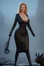 Placeholder: Kim Basinger in black leather gown, evil,energetic, villain, busty, cleavage, curvy, angry, happy, stern look. character design by cory loftis, fenghua zhong, ryohei hase, ismail inceoglu and ruan jia. unreal engine 5, artistic lighting, highly detailed, photorealistic, fantasy